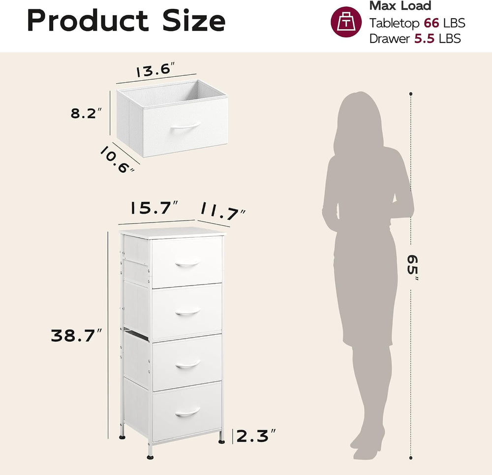 WLIVE Small Dresser Nightstand for Bedroom, 4 Drawers, White