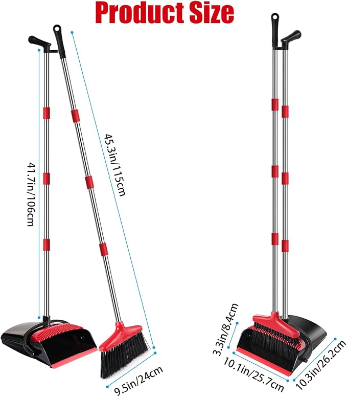 Broom and Dustpan Set with Long Handle – Upright Standing Broom Combo with - Image 3