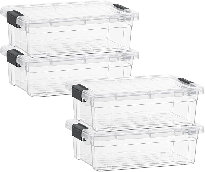 Superio Storage Bins with Lids- 4 Pack, 4.5 Qt Clear Boxes by Superio