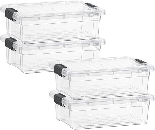 Superio Storage Bins with Lids- 4 Pack, 4.5 Qt Clear Boxes by Superio