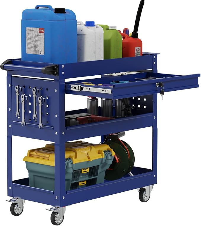 3 Tier Heavy Duty Tool Cart, Mechanic Metal Rolling Tool Carts Work Cart by Maemttes