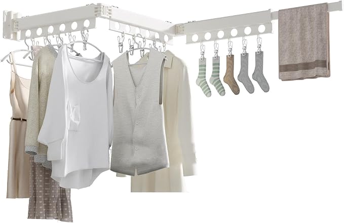 Clothes Drying Rack Foldable Wall Mounted Drying Rack 3 Fold White-Laundry by Dancrul