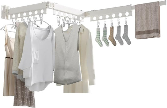 Clothes Drying Rack Foldable Wall Mounted Drying Rack 3 Fold White-Laundry by Dancrul