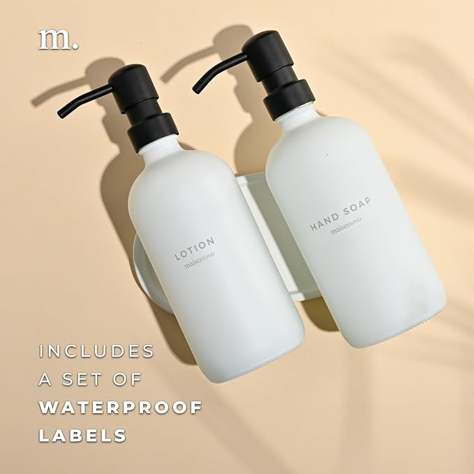 MaisoNovo Soap Dispenser 3-Piece Set | 16.9oz White Bottles - Image 5