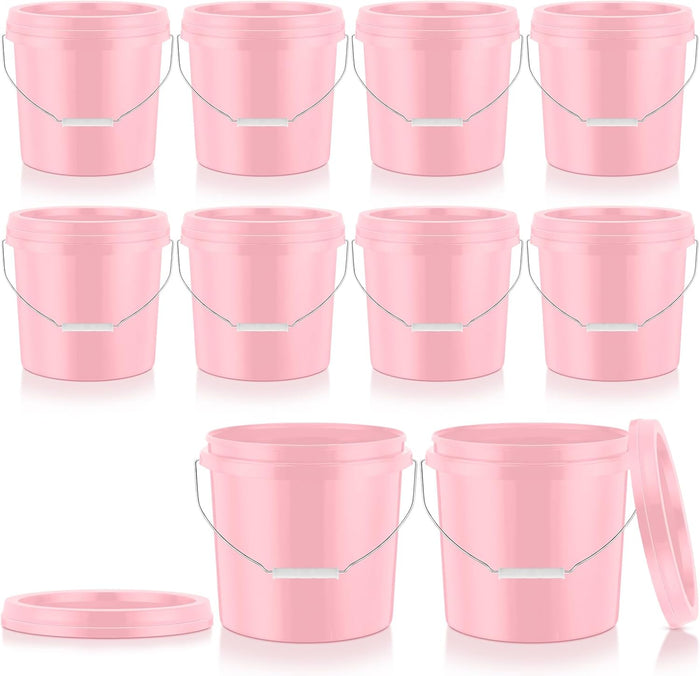 Tioncy 10 Pcs 2 Gallon Plastic Buckets with Lids and Handles,Light Pink