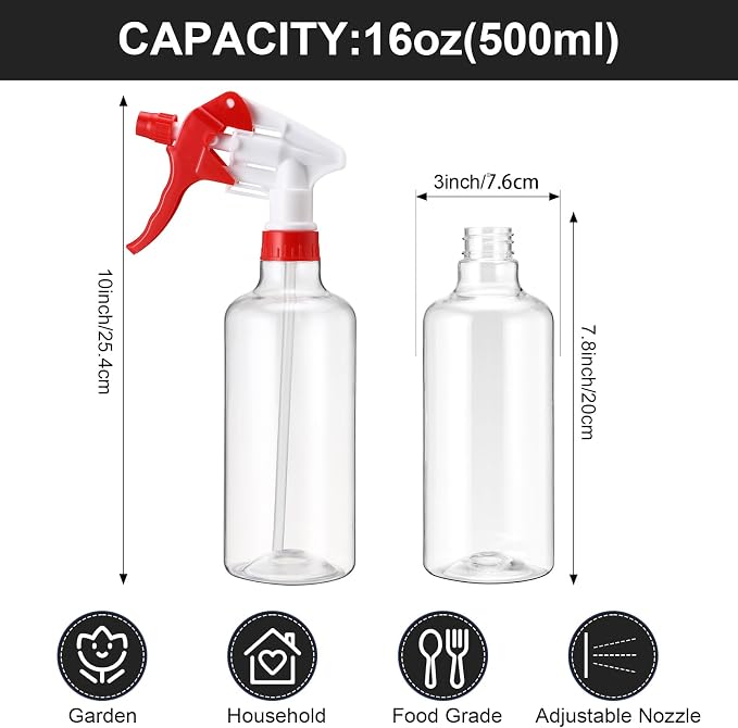 Eccliy 12 Pcs 16 Oz Plastic Spray Bottle, Adjustable Empty Reusable Sprayer - Image 2