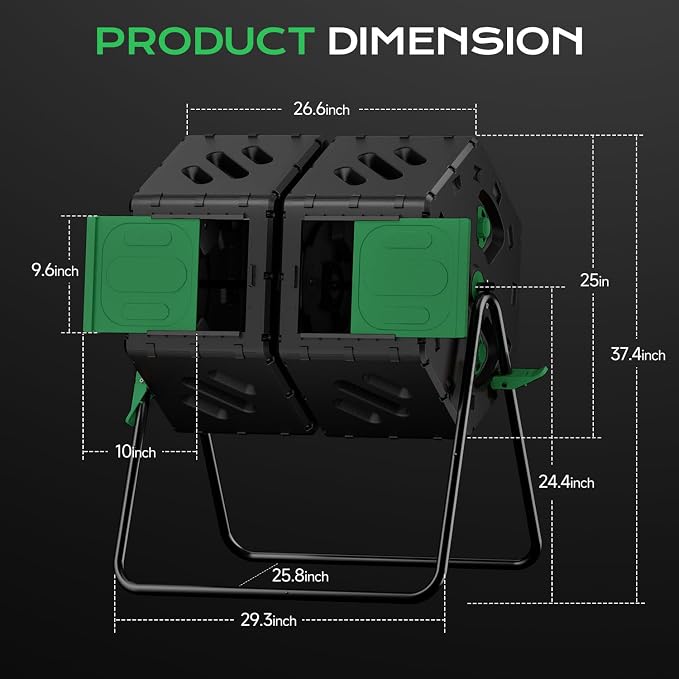 Compost Tumbler 45 Gallon/170L, Easy-Assemble Dual Chamber Compost Bin Outdoor - Image 7