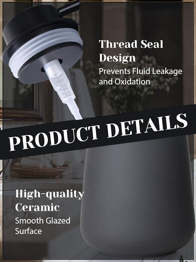 INGOFIN Ceramic Lotion Dispenser - 12oz Refillable Hand Soap Dispenser Bathroom - Image 6