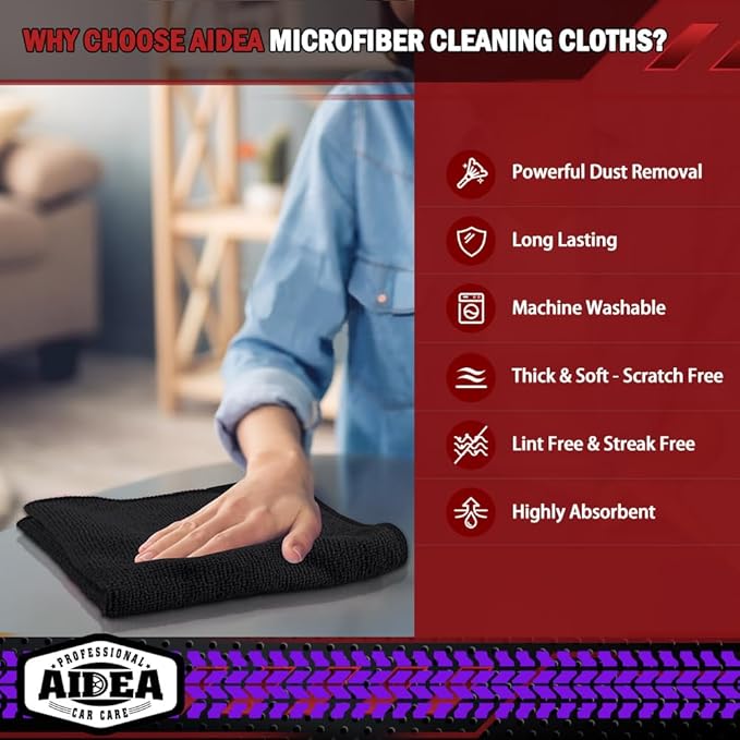 AIDEA Microfiber Cleaning Cloth Black 50PK, Microfiber Towels - Image 3