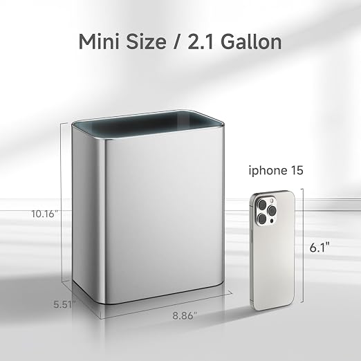 TIPGO Small Metal Trash Can, 2.1 Gallon Slim Trash Can - Image 2