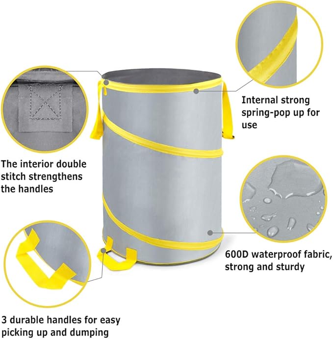 30 Gallon Collapsible Trash Can 3 Pack, Garden Bag Pop Up Camping Trash can - Image 4