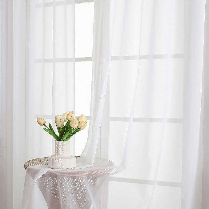 Chyhomenyc White Sheer Curtains 90 Inches Long 2 Panels, Light Filtering White - Image 9