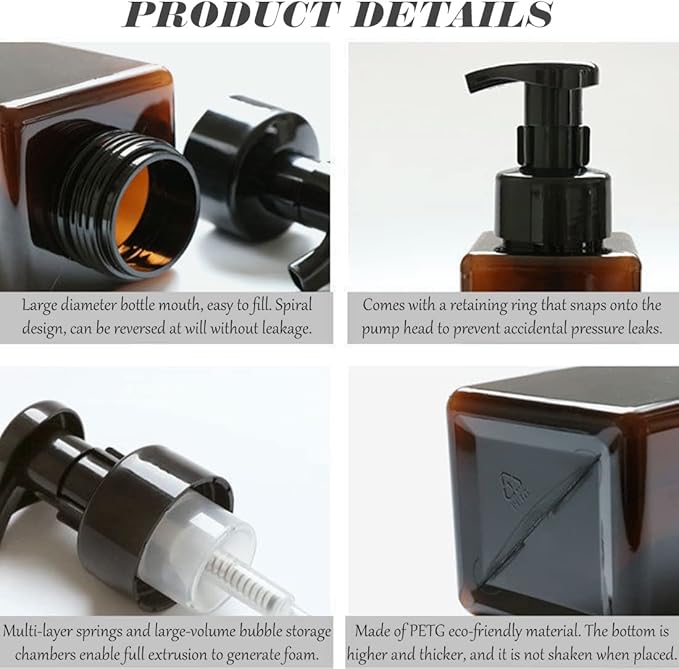 Foaming Soap Dispenser, 450ml Refillable Modern Square Pump Bottle - Image 5