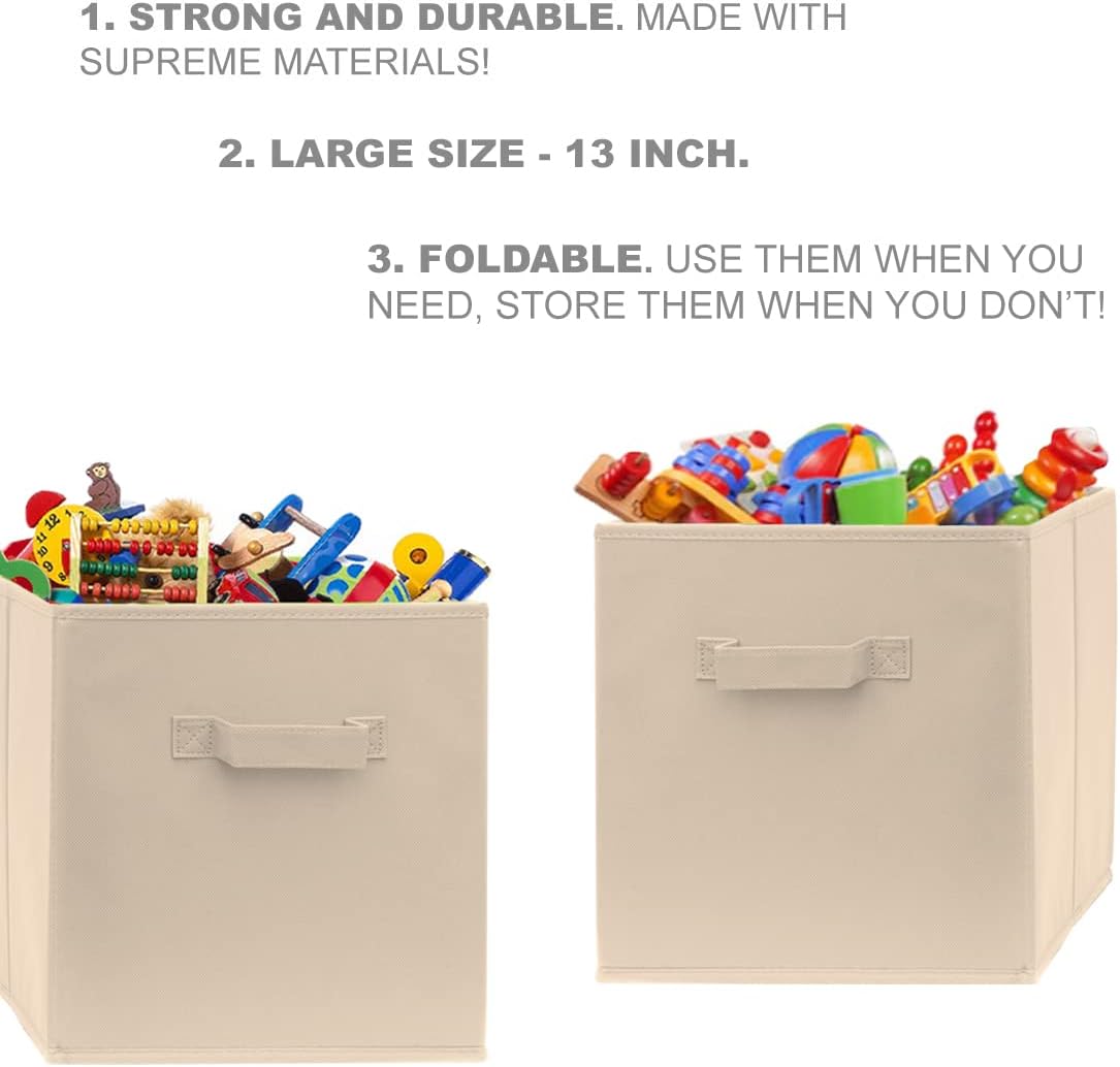 13 Inch Cube Storage Bins - 2 Pack - Large, Dual Handles, Foldable | 13x13 Fabric Bins for Organizing Closet, Clothes and Toys