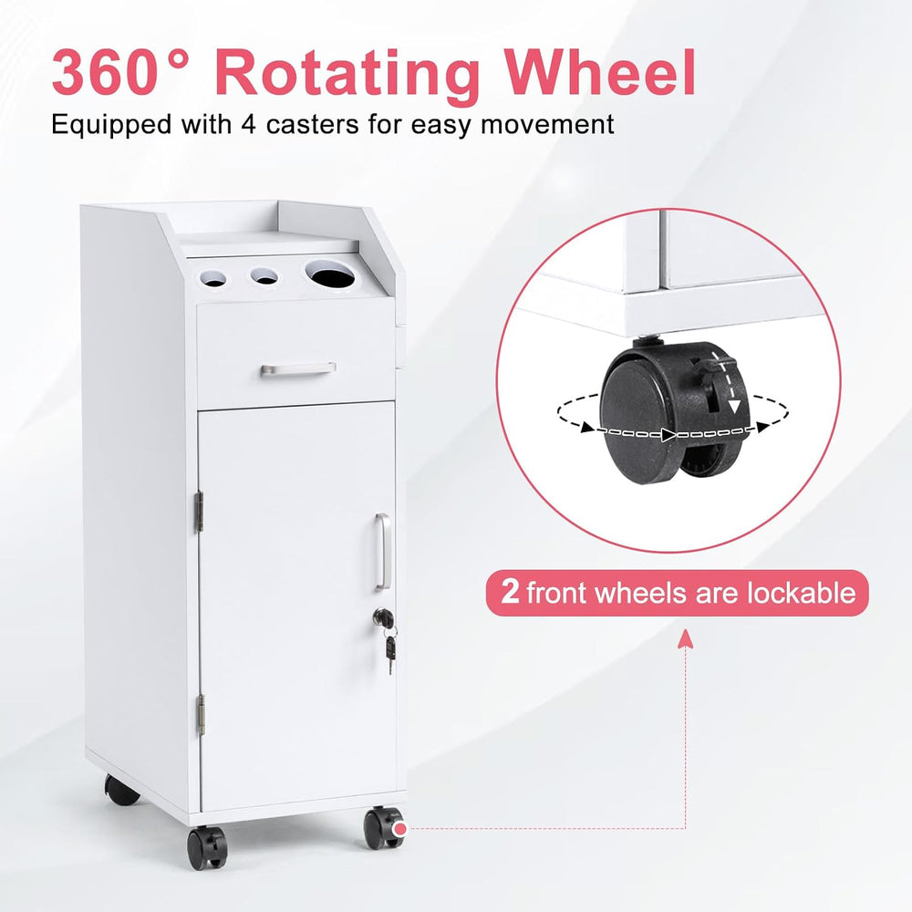Winado Salon Trolley Cart with 4 Trays, 3 Hair Dryer Holders, White