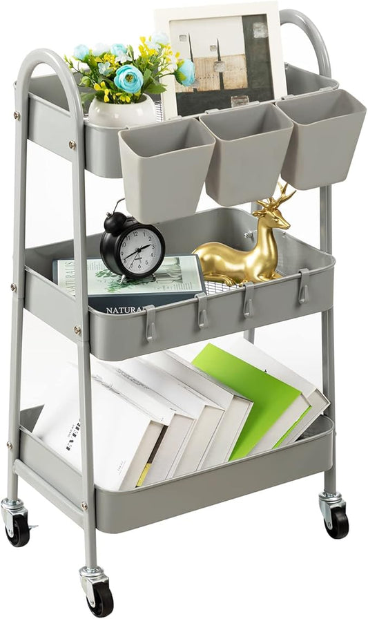 danpinera 3-Tier Rolling Cart, Metal Rolling Storage Cart by danpinera