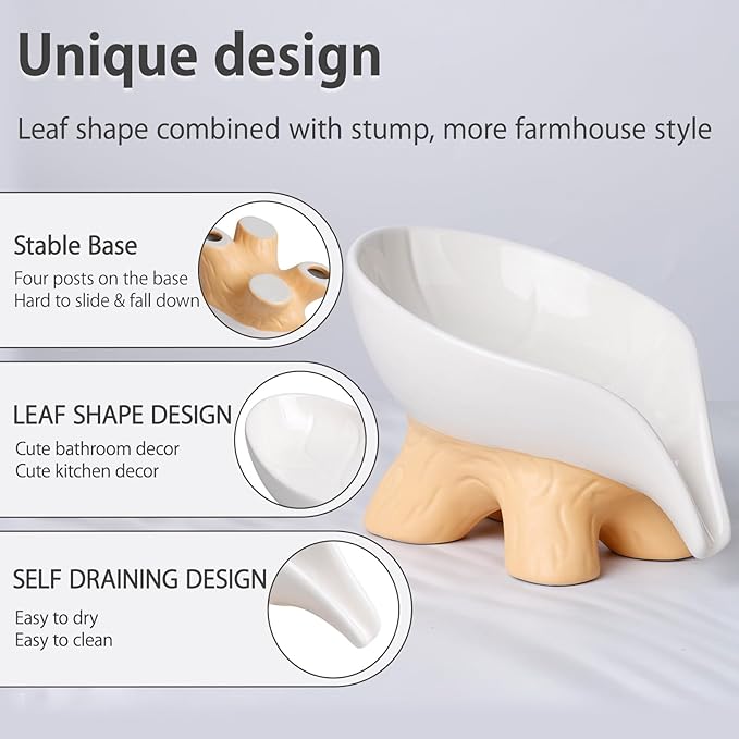 Soap Dish, Soap Holder Self Draining Leaf Shape Soap Dishes, Ceramic Draining - Image 2