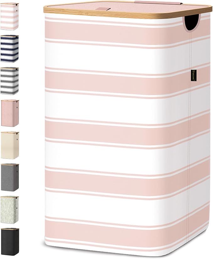 BALEINE Laundry Hamper with Lid, Tall Laundry Baskets with Bamboo Pull Handles by BALEINE