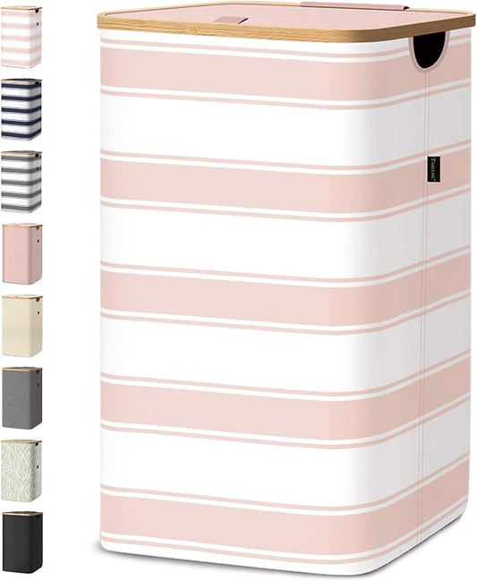 BALEINE Laundry Hamper with Lid, Tall Laundry Baskets with Bamboo Pull Handles by BALEINE