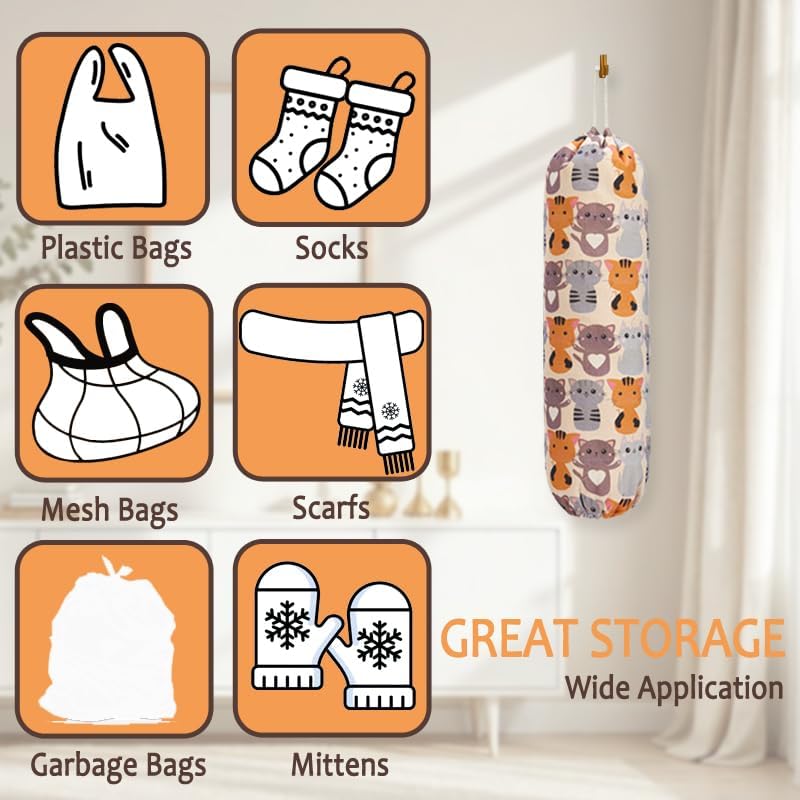 Plastic Bag Holder, Cute Grocery Bag Holder for Plastic Bags, Wall Mount Bags Dispenser for Home Kitchen Decor (Cat)