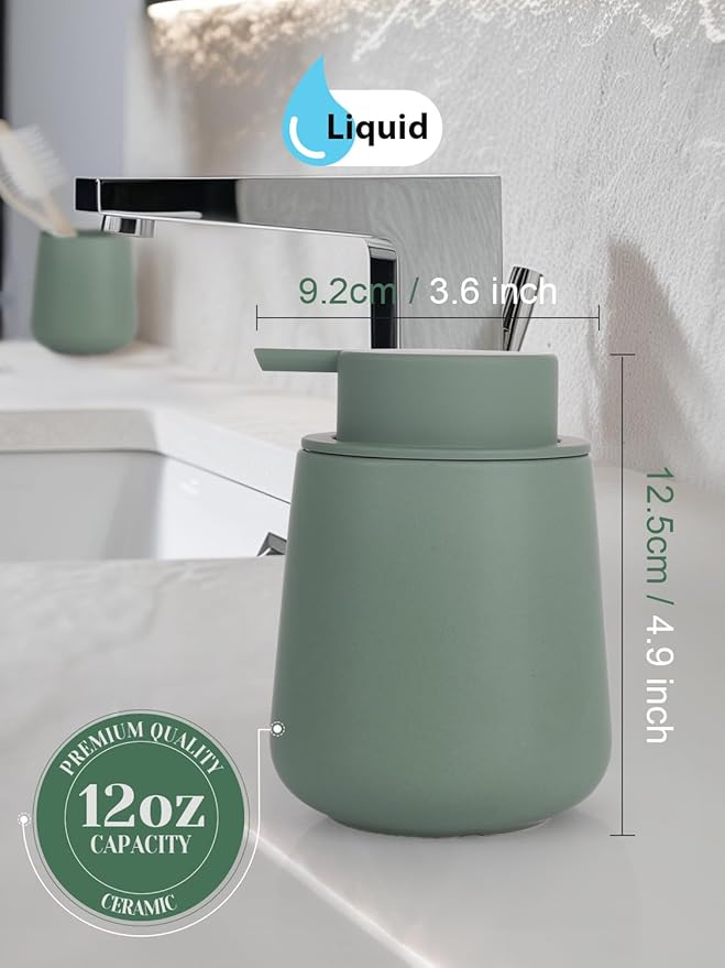 INGOFIN Ceramic Lotion Dispenser - 12oz Refillable Hand Soap Dispenser Bathroom - Image 2