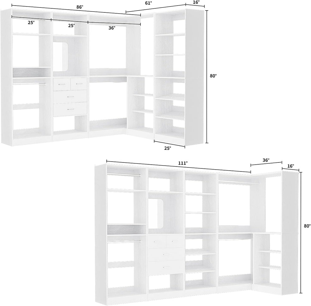 Unikito 110” Closet System with Drawers, 9.3FT Corner Closet Organizer with 4...