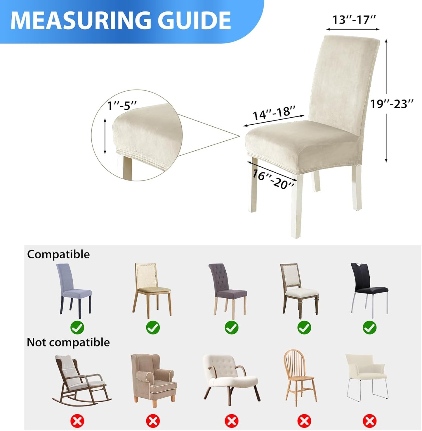 Velvet Dining Room Chair Covers Set of 6, Stretch Chair Covers for Dining Chairs, Parsons Chair Slipcover Washable, Soft Thick Velvet Fabric for Home, Kitchen, Banquet (Beige)