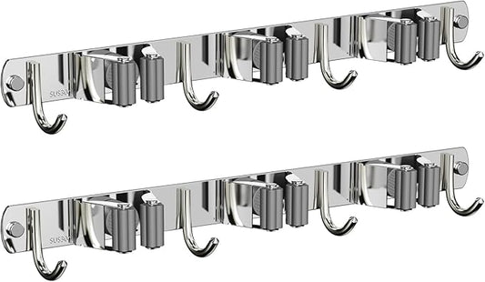 2 Pack Mop and Broom Holder Wall Mount, Non-slip Broom Hanger, Heavy Duty Mop by CUXIXA