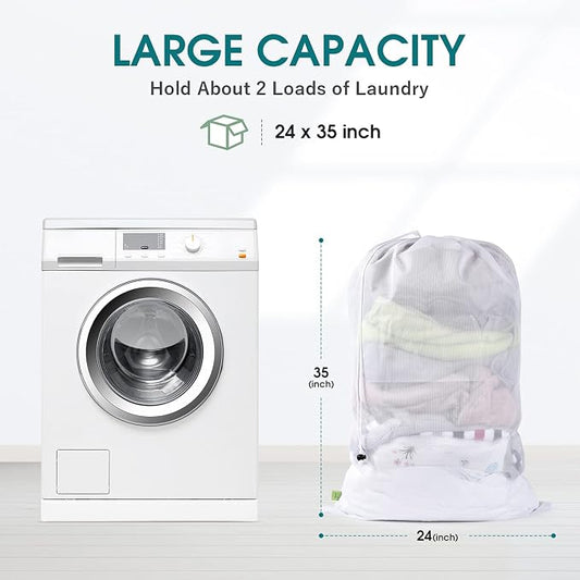 OTraki 2 Pcs Large Mesh Laundry Bags, 24X36 Inch Heavy Duty Drawstring Laundry - Image 2