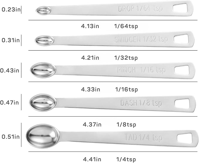 5Pcs Teaspoon Measuring Spoons, 1/4 tsp, 1/8 tsp, 1/16 tsp, 1/32 tsp, 1/64 tsp - Image 2