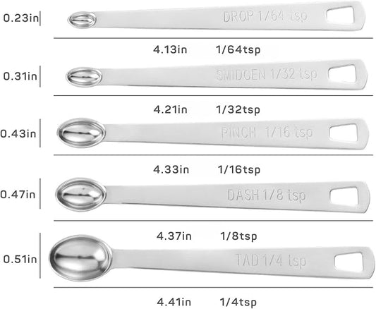 5Pcs Teaspoon Measuring Spoons, 1/4 tsp, 1/8 tsp, 1/16 tsp, 1/32 tsp, 1/64 tsp - Image 2