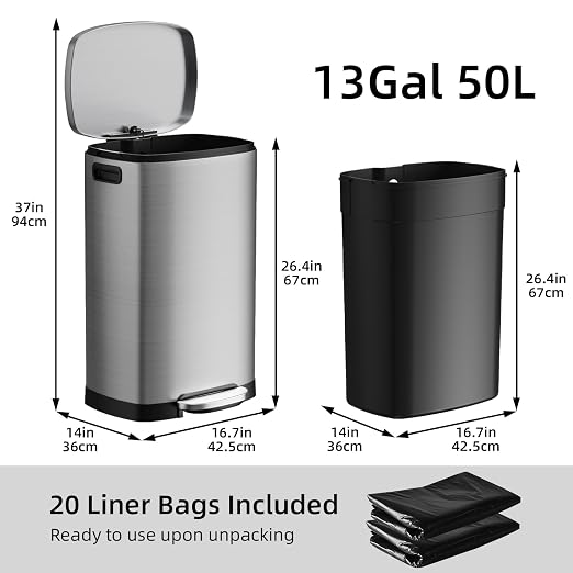 KUK 13 Gallon/50L Stainless Steel Kitchen Trash Can - Image 7