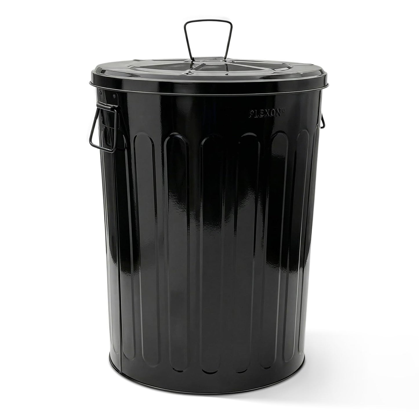 Plexon 20 Gallon Metal Trash Can with Lid Outdoor Large Trash Bin Steel Garbage Can for Garage Patio Farmhouse Bucket Bird Seed Storage Can Heavy Duty Round Container, Black
