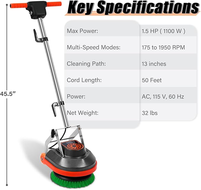 Commercial Floor Scrubber Machine, 3 Brushes & 3 Cleaning Pads - Image 2