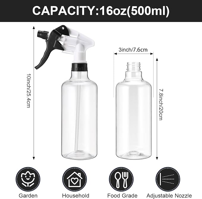 Eccliy 12 Pcs 16 Oz Plastic Spray Bottle, Adjustable Empty Reusable Sprayer - Image 2