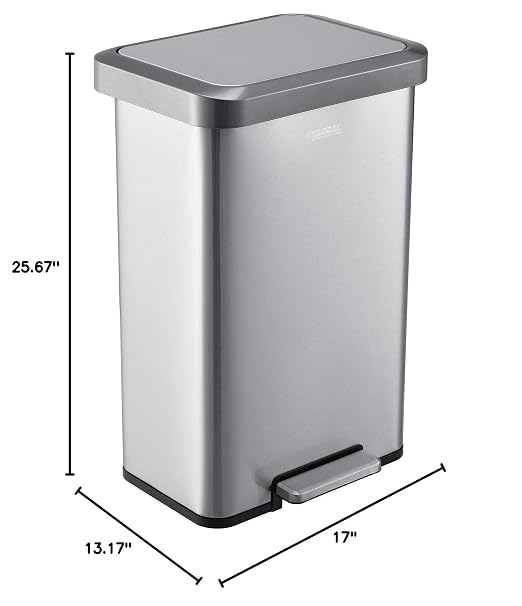 Global Industrial 12 Gallon Stainless Steel Trash Can, Rectangular Step-On - Image 10