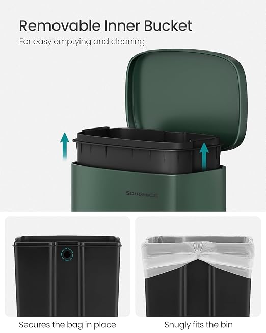 SONGMICS Trash Can with Lid, 8 Gallon Garbage Can, Stainless Steel Small Waste - Image 5