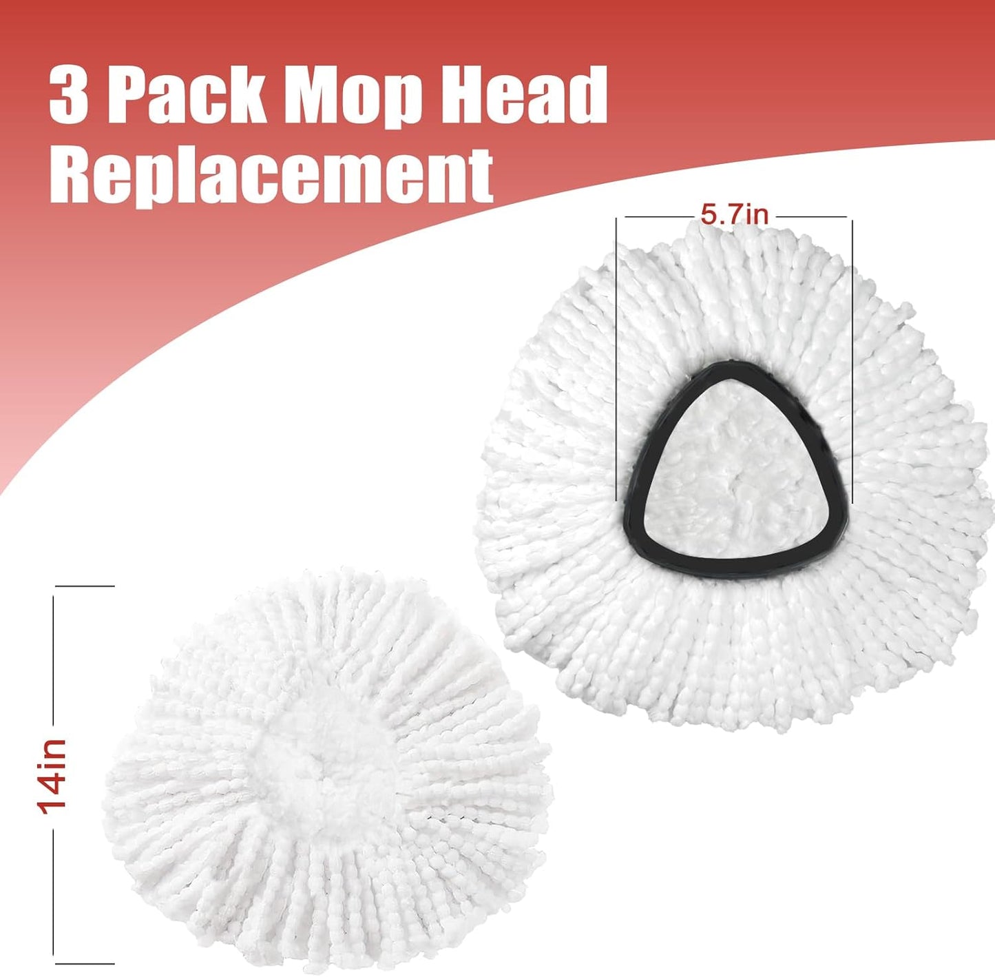 Mop Head Replacement, 3 Pack Spin Mop Refill Replace Head Compatible with O Cedar Easywring 1-Tank System, Great Cleaning Power, Microfiber, Helper Housework, Machine Washable Easy-to-Replace, White