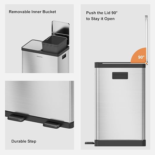 Kitchen Trash Can, 2 x 5.3 Gallon Garbage Can - Image 4