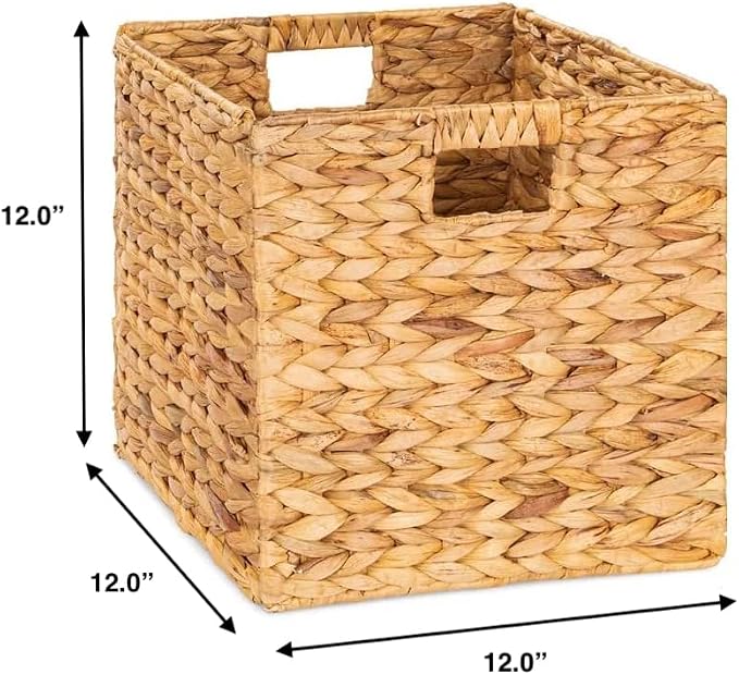 12 x 12in Water Hyacinth Storage Baskets, Wicker Storage Baskets - Image 2