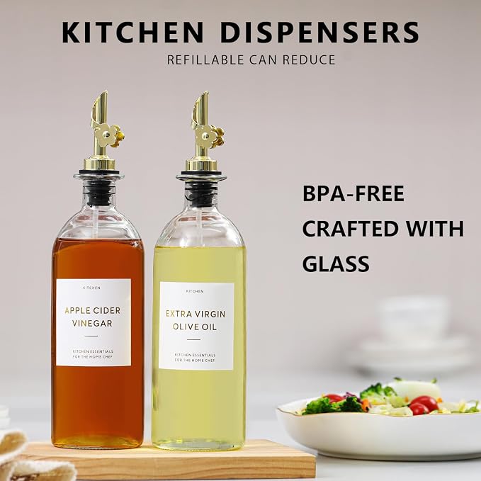 HOMCDALY Olive Oil Dispenser for Kitchen, 11.8oz Glass Dispenser Bottles - Image 2