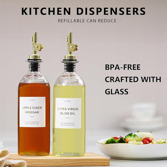 HOMCDALY Olive Oil Dispenser for Kitchen, 11.8oz Glass Dispenser Bottles - Image 2
