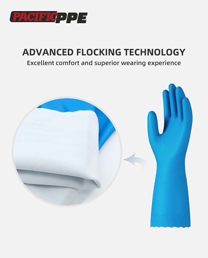 PACIFIC PPE 4 Pairs Reusable Dishwashing Cleaning Gloves, Cotton Liner - Image 2