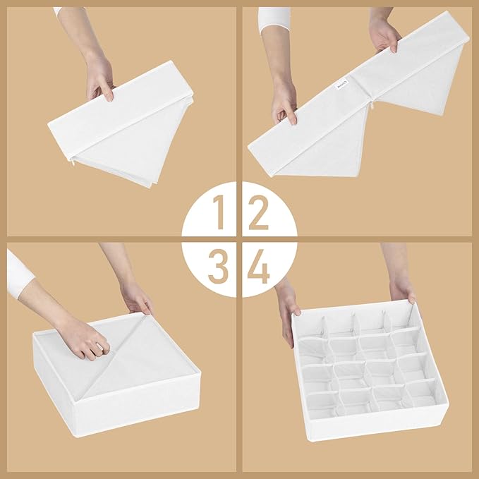 Criusia 3 Pack Sock Underwear Drawer Organizer Dividers, 64 Cell Fabric - Image 6