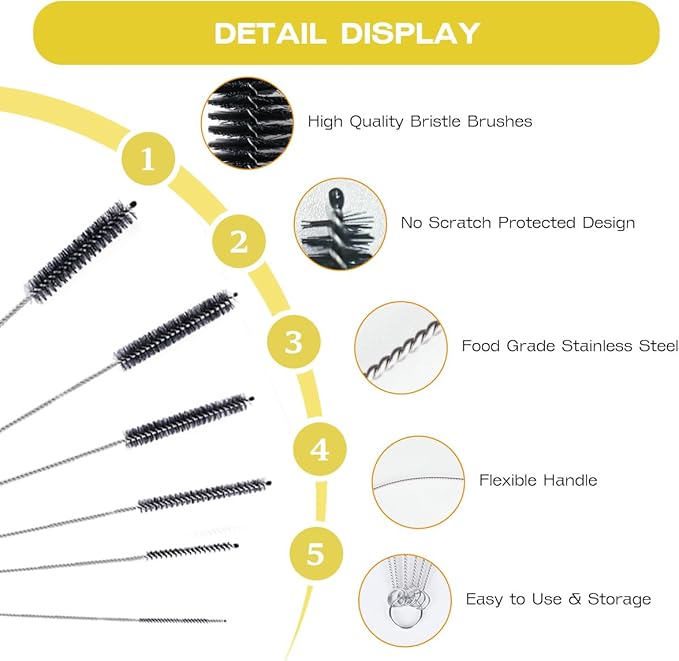 Straw Cleaner Brush Set, 6 Piece Long Drinking Straws Cleaning Brush Pipe Tube - Image 4