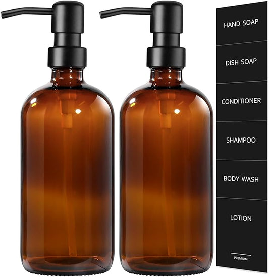 GMISUN Amber Glass Soap Dispenser, 2 Pack Bathroom Hand Soap Dispensers by GMISUN