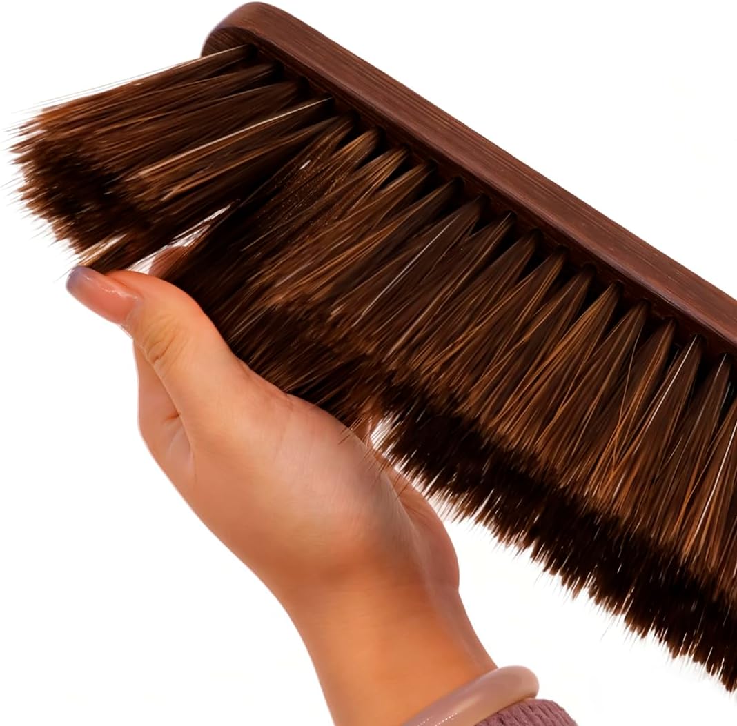 Hand Broom with Soft Horsehair Bristles, Wooden Handle, Dusting Brush for Car, Bed, Furniture, and Couch