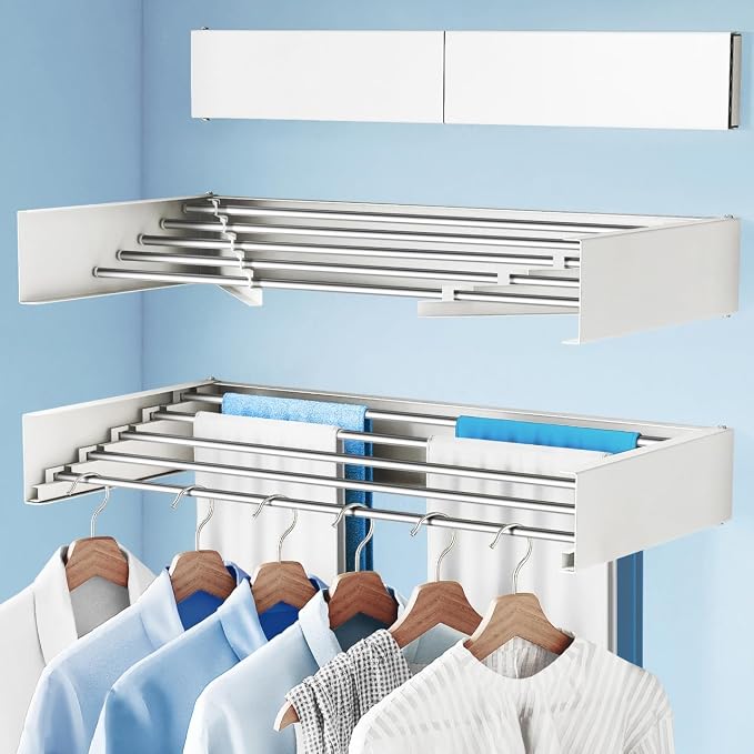 Drying Rack Clothing, Clothes Drying Rack Wall Mounted, Collapsible Hanging by BOQORAD