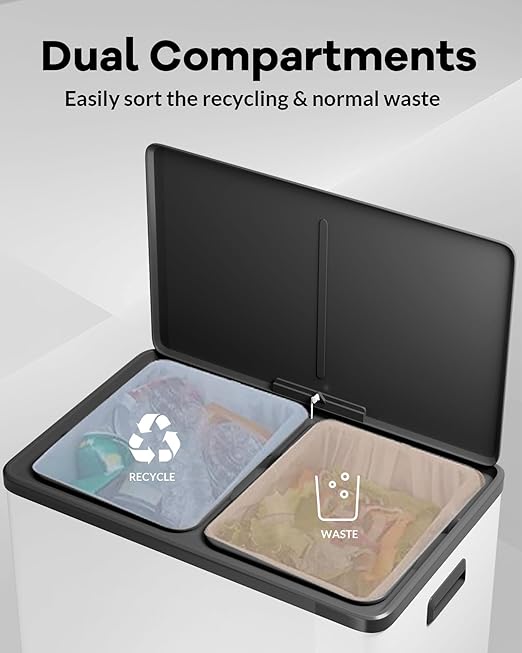 Garvee Dual Trash Can for Recycling and Trash, 2 x 30 L Stainless Steel Kitchen - Image 3