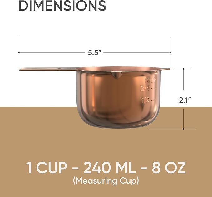 Color Up 1 Cup Measuring Cup – Premium Copper Stainless Steel, Accurate - Image 2